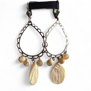 Boho Gypsy Sisters Teardrop Cream Scallop Mother of Pearl Shell Earrings